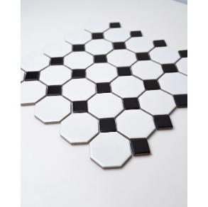 WHITE & BLACK OCTAGON 12x12 MATTE PORCELAIN MOSAIC - porcelain tile